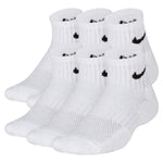 Boys'/Girls' Nike Youth Everyday Cushioned Quarter Socks 6-Pair - 100 - WHITE