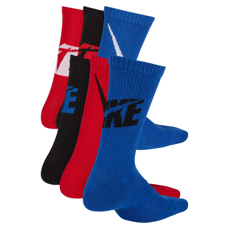 Boys' Nike Youth Everday Cushion Crew 6-Pack Socks - 957 R/BL