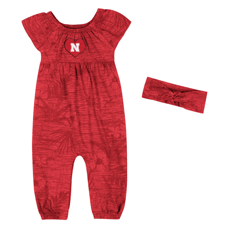 Girls' Nebraska Huskers Infant Fern Romper with Headband - NEBRASKA