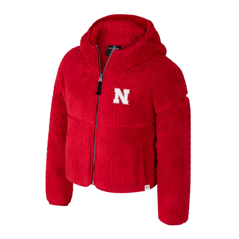 Girls' Nebraska Huskers Youth Maggie Fur Sherpa Jacket - NEBRASKA