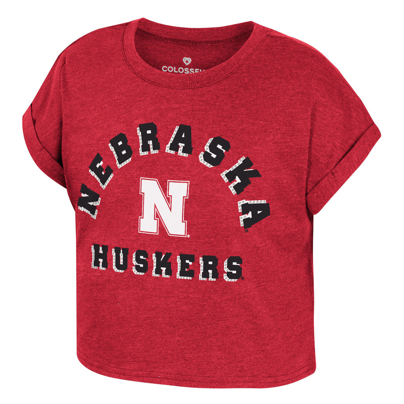 Girls' Nebraska Huskers Youth Sparkle Crop T-Shirt - NEBRASKA