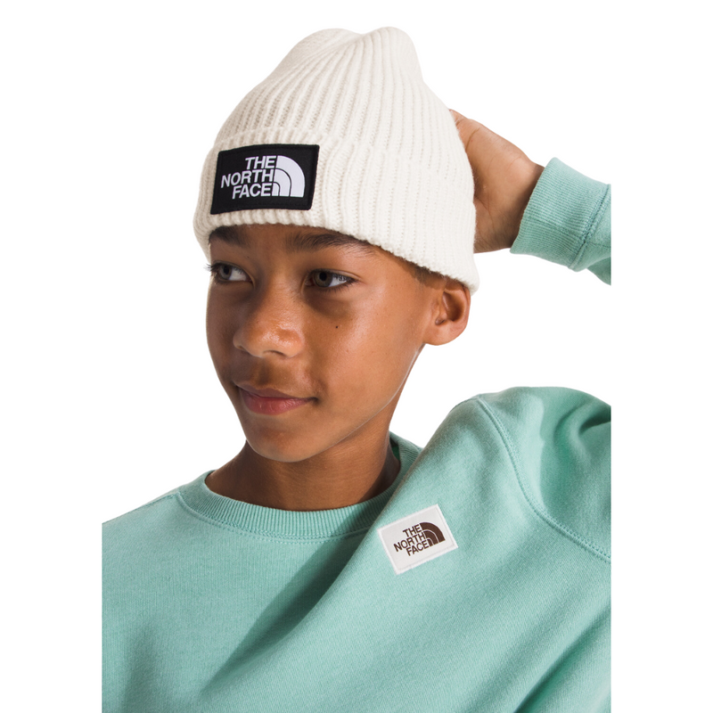 Girls' The North Face Box Logo Cuffed Beanie - QLI - WHITE DUNE