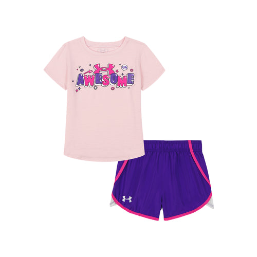 Girls' Under Armour Infant Awesome 2-Piece Woven Short/T-Shirt Set - 685 PRIM