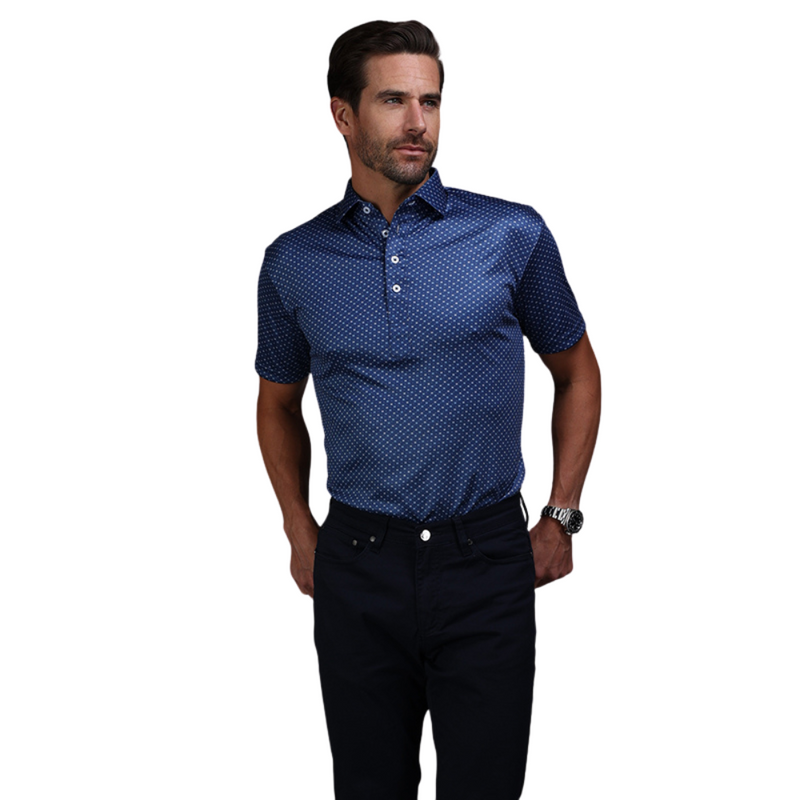 Men's Collars & Co Los Cabos Blue Star Semi-Spread Collar Polo - CABOSBL