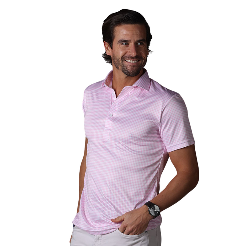 Men's Collars & Co Pink Gingham Semi-Spread Collar Polo - PNKGNGHA