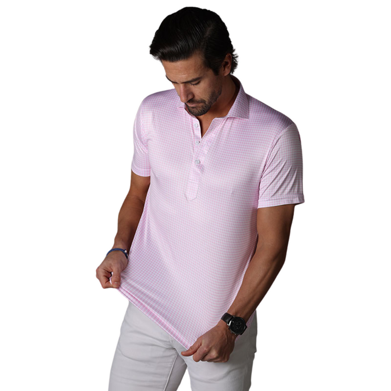 Men's Collars & Co Pink Gingham Semi-Spread Collar Polo - PNKGNGHA