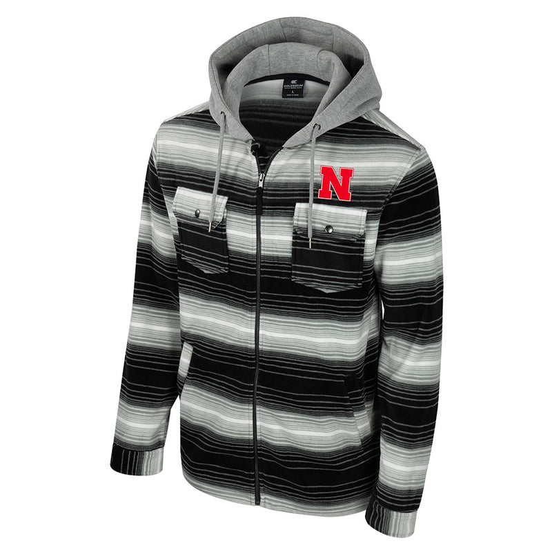 Men's Nebraska Huskers Striped Polar Fleece Jacket - BLACK