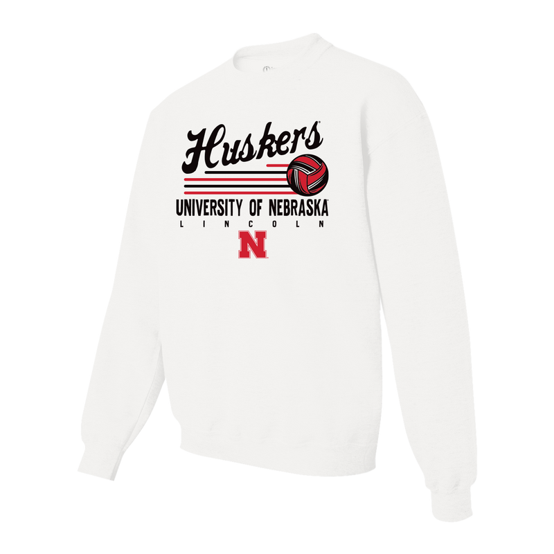 Men's/Women's Nebraska Huskers Word Script Volleyball Sweatshirt - WHITE