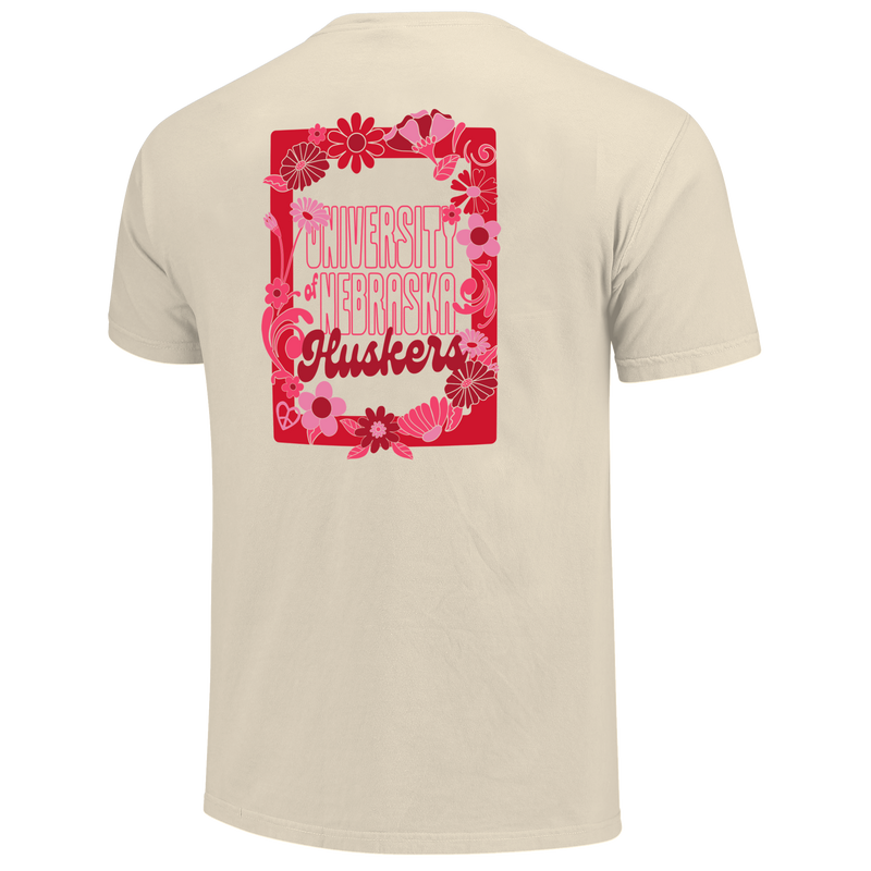 Women's Nebraska Huskers Floral Frame Comfort Color T-Shirt