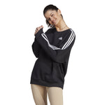 Women's Adidas Essentials 3-Stripes Oversized Fleece Sweatshirt - BLACK/WHITE