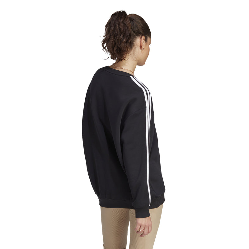 Women's Adidas Essentials 3-Stripes Oversized Fleece Sweatshirt - BLACK/WHITE