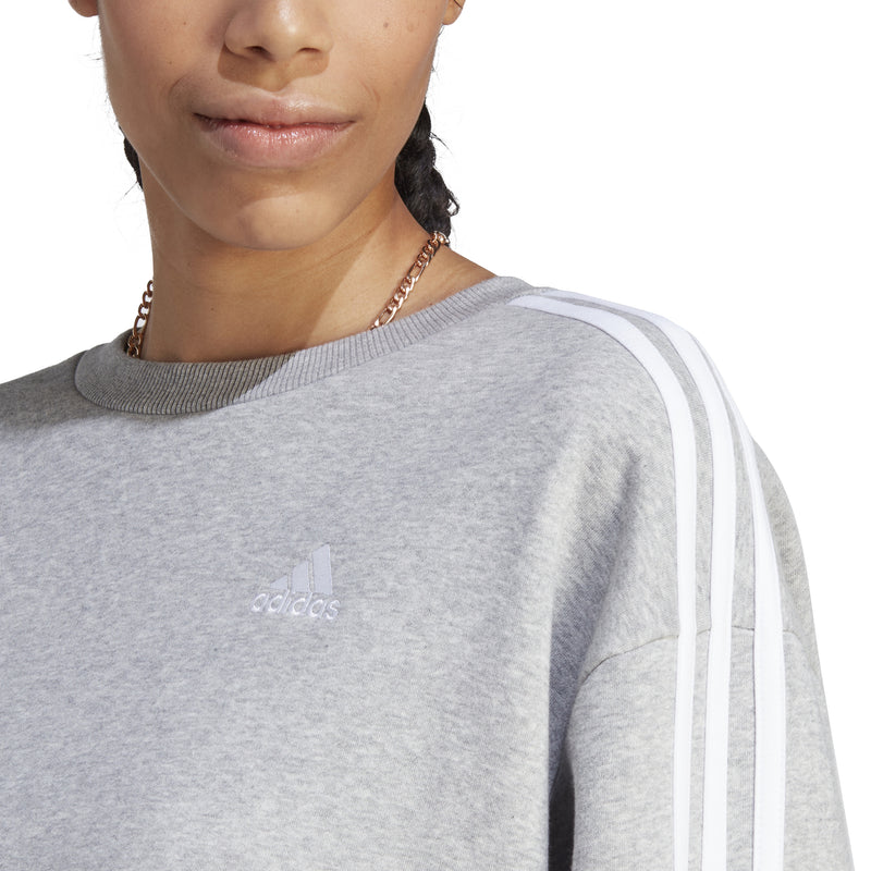 Women's Adidas Essentials 3-Stripes Oversized Fleece Sweatshirt - MEDIUM GREY