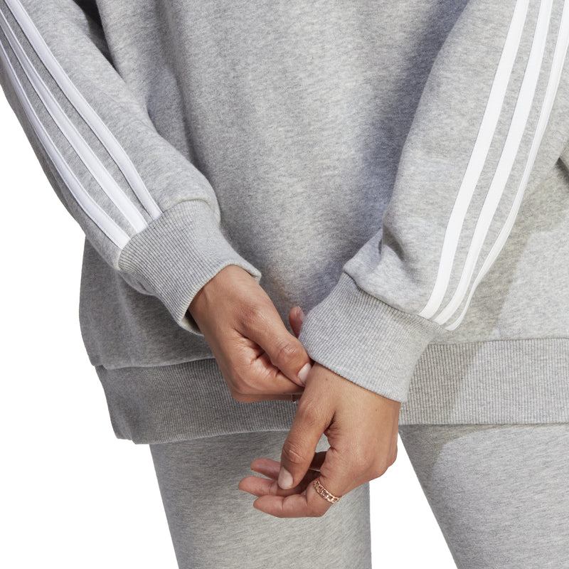 Women's Adidas Essentials 3-Stripes Oversized Fleece Sweatshirt - MEDIUM GREY