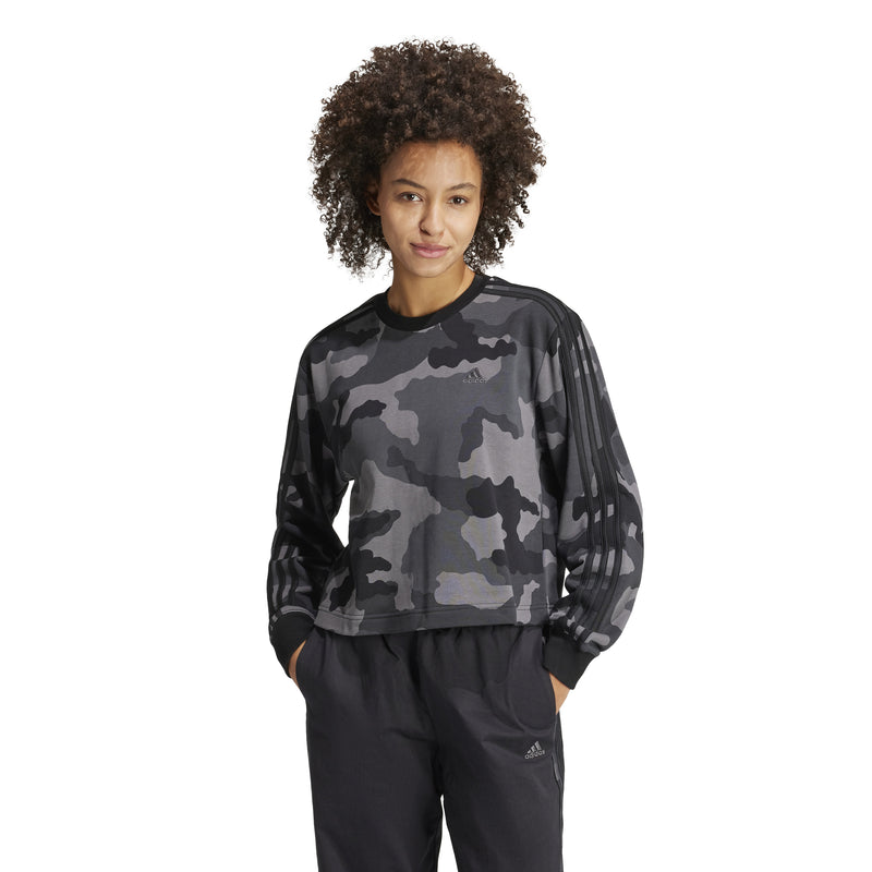 Women's Adidas Essentials Camo Cropped Sweatshirt - BLACK