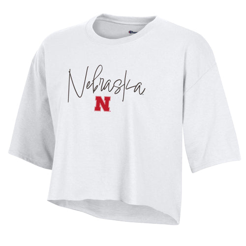 Women's Nebraska Huskers Script Crop T-Shirt - WHITE