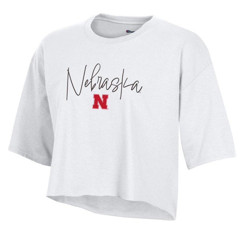 Women's Nebraska Huskers Script Crop T-Shirt - WHITE