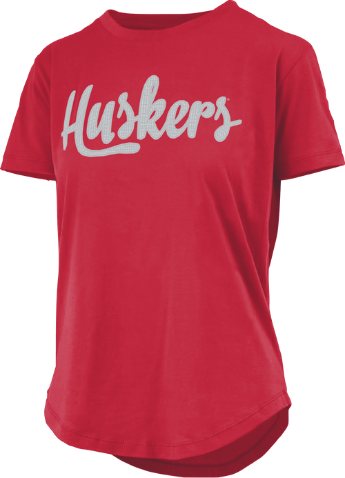 Women's Nebraska Huskers Script Sequins T-Shirt - RED