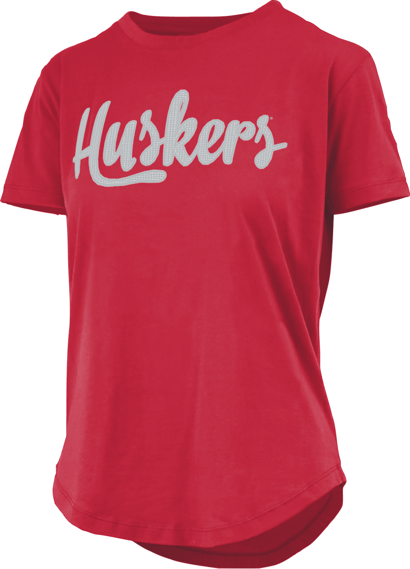 Women's Nebraska Huskers Script Sequins T-Shirt - RED