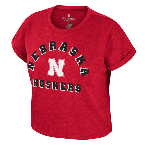 Women's Nebraska Huskers Sparkle Crop T-Shirt - NEBRASKA