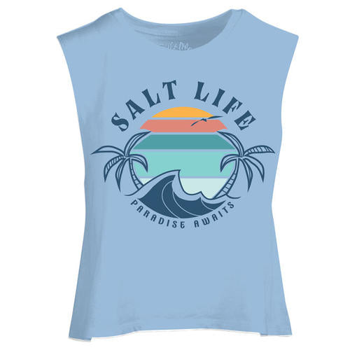 Women's Salt Life Paradise Bound Muscle Crop Tank Top - GLACIALB