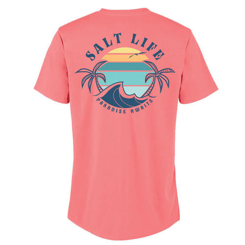 Women's Salt Life Paradise Bound V-Neck T-Shirt - CORAL