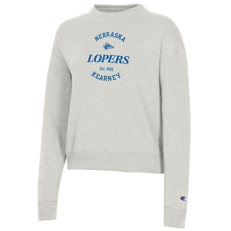 Women's UNK Lopers Champion Triumph Fleece Crew - PEBBLEST