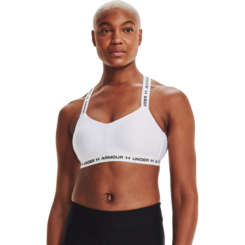 Women's Under Armour Crossback Low Bra - 100 - WHITE/BLACK