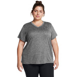 Women's Under Armour Plus Tech V-Neck T-Shirt - 025 - CASTLEROCK GREY