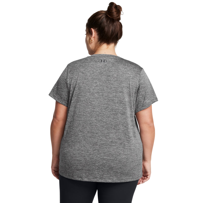 Women's Under Armour Plus Tech V-Neck T-Shirt - 025 - CASTLEROCK GREY