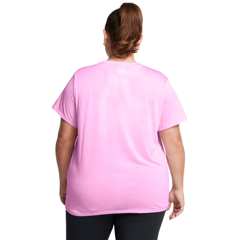 Women's Under Armour Plus Tech V-Neck T-Shirt - 638 - STELLAR PINK