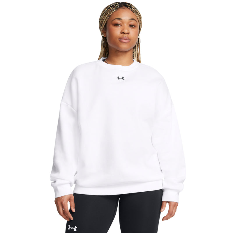 Women's Under Armour Rival Oversized Fleece Crew - 100 - WHITE/BLACK