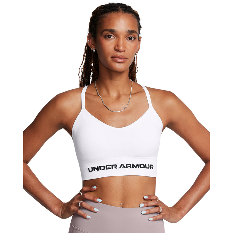 Women's Under Armour Vanish Seamless Low Long Bra - 100 - WHITE/BLACK