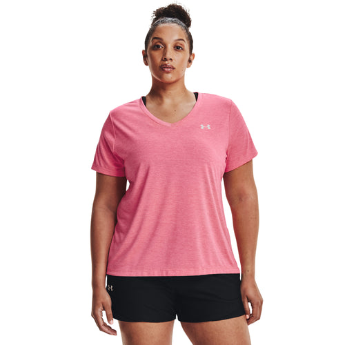 Women's Under Armour Plus Tech Twist V-Neck T-Shirt - 653 - CERISE